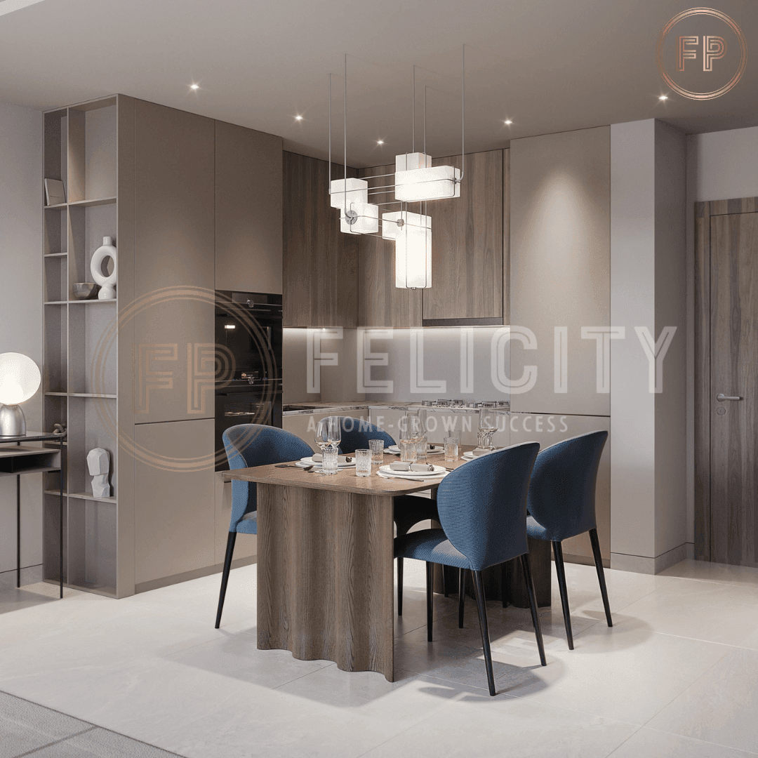 Modern studio apartment at TETR1S TOWER with an open-plan layout, sleek finishes, and ample natural light, designed for stylish and efficient living.